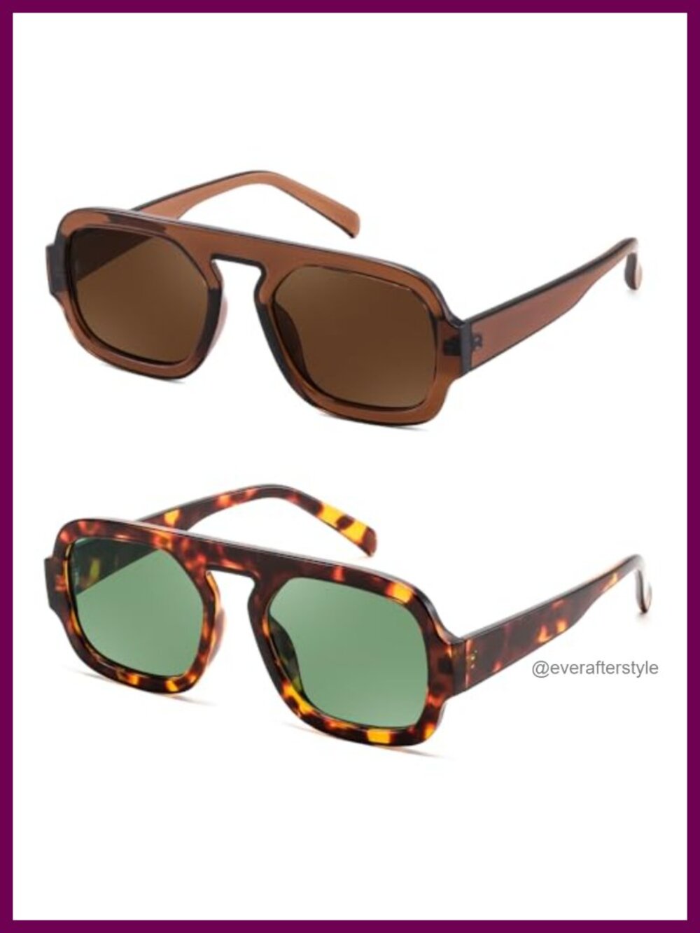 Retro Square Aviator Sunglasses 70s Vintage Plastic Frame UV